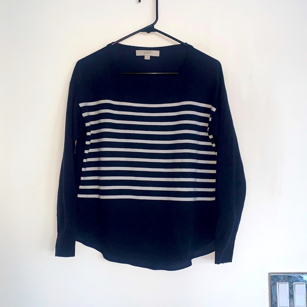 Loft navy and white striped mixed media top- size XS